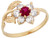 Yellow Real Gold White Red CZ Fancy Hook Floral Womens Ring (JL# R4200)