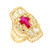 Religious Simulated Ruby Cross Accented Ladies Filigree Diamond Cut Ring (JL# R12210)