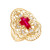 Religious Simulated Ruby Cross Accented Ladies Wide Diamond Cut Ring (JL# R12213)