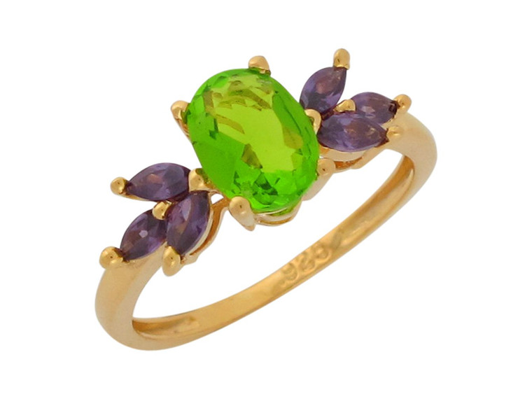 Simulated Peridot and Amethyst Lovely Ladies Petite Floral Ring (JL# R8762)