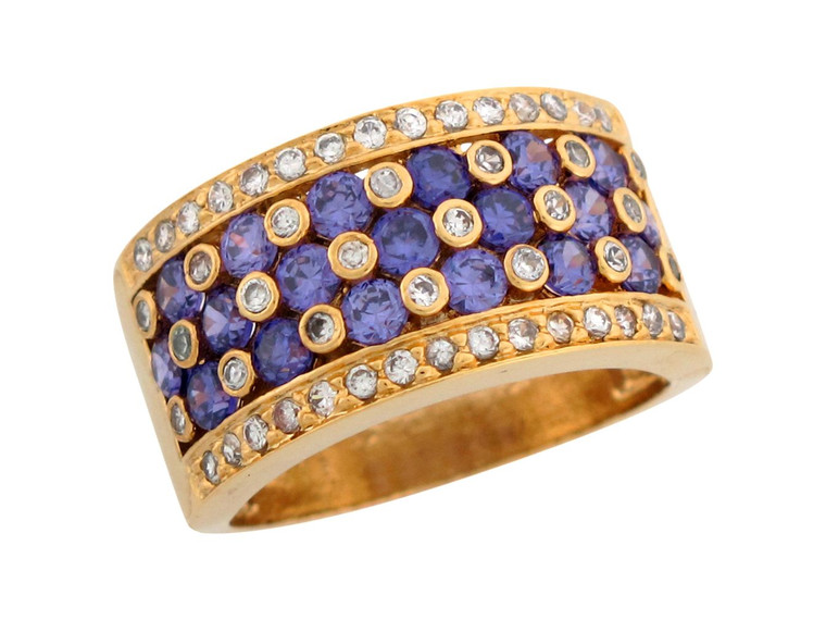 Round Cut Simulated Amethyst White CZ Wide Band Ladies Ring (JL# R7577)