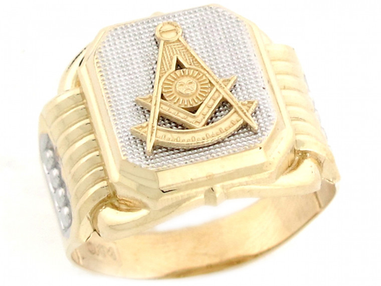 Two Tone Real Gold Past Master Freemason Masonic Fancy Mans Ring (JL# R6325)