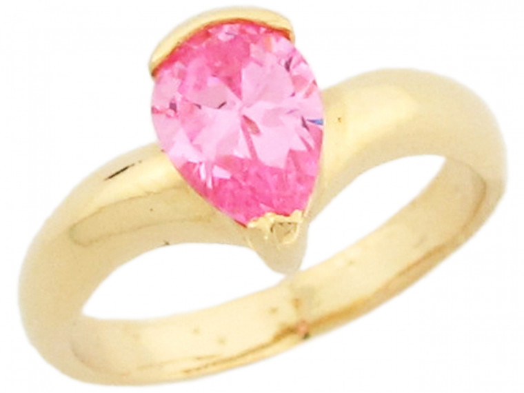 Gold Pear Shaped Pink CZ Simulated Birthstone Stunning Baby Ring (JL# R5764)