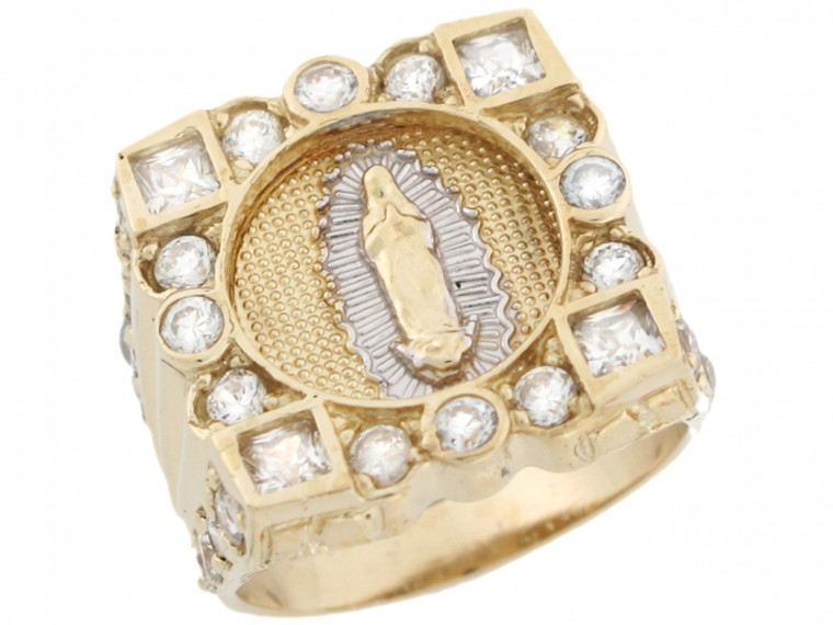 Two-Tone Gold Cluster Virgin Mary of Guadalupe Mens Ring (JL# R5186)