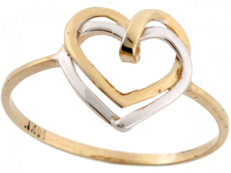 Two Tone Real Gold Double Heart Love Symbol Ring (JL# R3592)