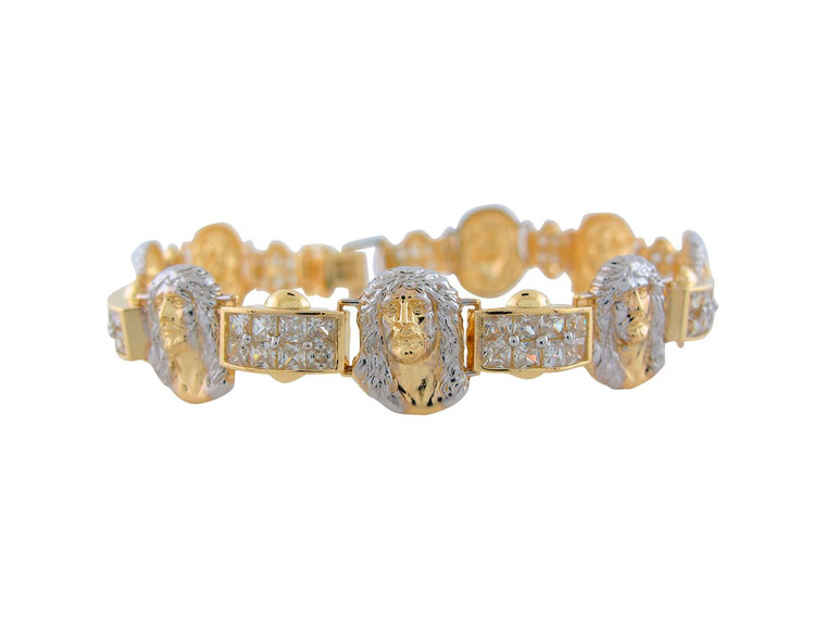 Two-Tone Gold Face of Jesus Religious Bracelet with Pave Links (JL# B9187)