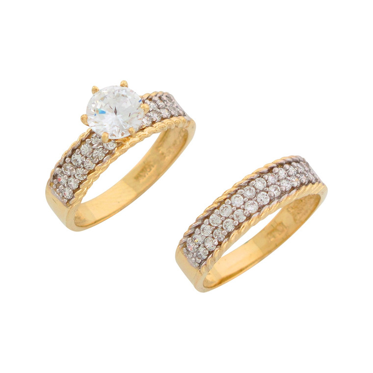 Two-Tone Gold Pretty Ladies Wedding and Engagement Ring Duo Set (JL# D7895)