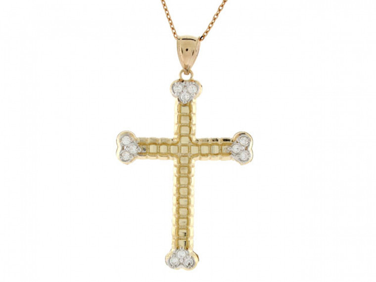 Gold CZ Diamond Cut Religious Cross Pendant Charm (JL# P2501)