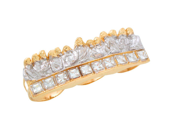 Two-Tone Gold Bright - Jewelry Last Finger R9395) Supper Ring (JL# Accented Liquidation Three Mens