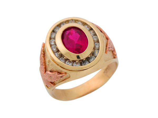 Beryl Lane - Vintage 9ct Yellow Gold Ruby & Engraved Oval Signet Ring, Size  V