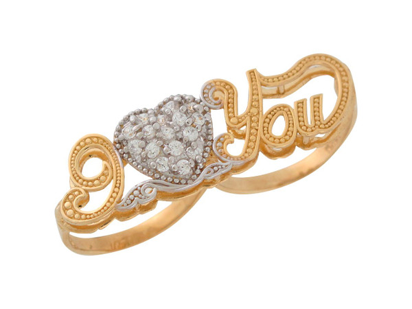 Two-Tone Gold Studded Ladies Fine I Love You Double Two Finger