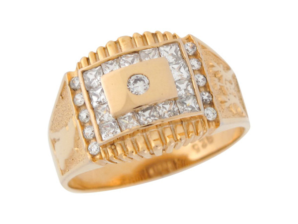 ★TOU★ [4SET] NC022 Bold&Bold Layered Ring 14kt Yellow Two-tone Gold Mens Round Diamond Octagon Frame