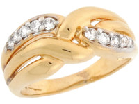 Two Tone Real Solid Gold Braided Style CZ Band Ring (JL# R3671)