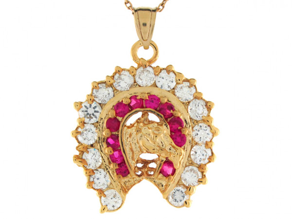 Ruby luck Gold Simulated Ruby & White CZ 3.1cm Lucky Horseshoe Charm
