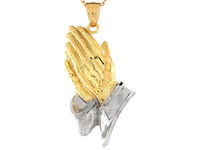 Two Tone Real Gold 3.64cm Long Prayer Hands Religous Pendant (JL# P4957)