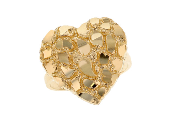 10K Yellow Gold Dazzling Diamond Cut Heart Gold Nugget Ring(JL#11997)