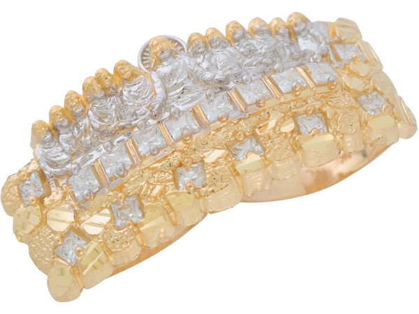 Two-Tone Gold Gorgeous Diamond Cut Nugget Design Last Supper Two Finger ...