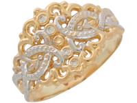 Two-Tone Gold Genuine Diamond Ladies Elegant Classic Wide Top Filigree Ring (JL# R10905)