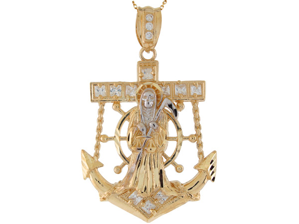 Santa Muerte Grim Reaper Mariners Cross Anchor Pendant (JL# P11279