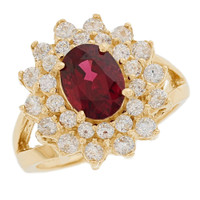 10k Yellow Gold Two Row Halo Red Simulated Garnet Womens Anniversary Cluster Wedding January Ring (SKU# R12592)