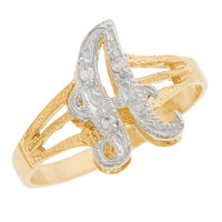 10k Two Tone Gold A White CZ Womens Initial Ring (SKU# R12634)