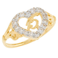 Gold 15 Anos Birthday Quinceanera CZ Heart Ring (SKU# R2781)