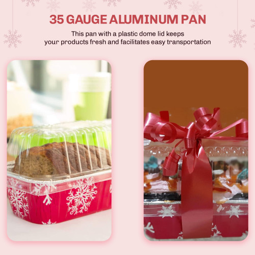 Disposable Aluminum Holiday 1 lb. Mini Loaf Pans with Clear Snap on Lid #9302x (10)