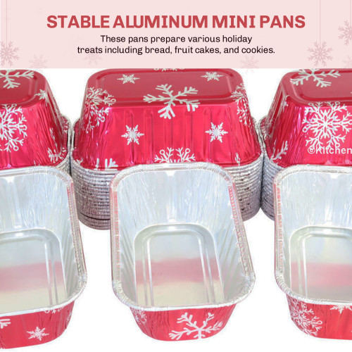 1 lb. Red Holiday Christmas Snowflake Aluminum Foil Small Mini Loaf / Bread Baking  Pans with Clear Dome Lids (Pack of 200 Sets) 