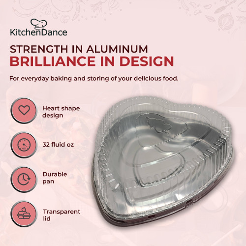  Handi-Foil Disposable Aluminum Heart Shaped Cake Pan with Clear  Plastic Lid - 32 Ounces Oven Safe Aluminum Foil Pans, Baking Pans Perfect  for Baking, Cooking, Preparing Food, 339P (Red & Silver