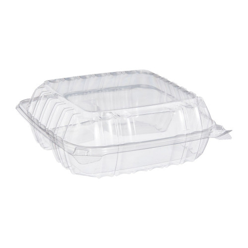 Choice 8 x 8 x 3 Microwaveable 1-Compartment Black / Clear Plastic  Hinged Container - 25/Pack