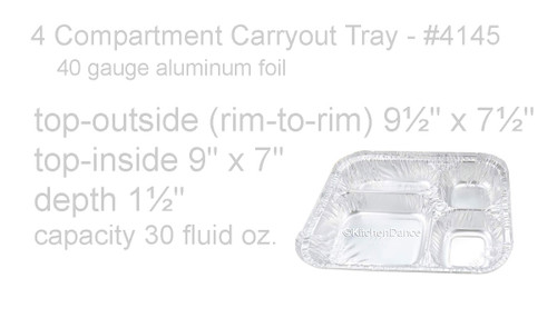 disposable aluminum foil 4-section carryout / takeout pans, food serving tray, food serving pan