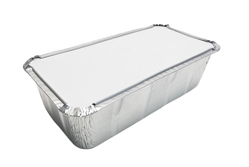 2 lb. Disposable Aluminum Foil Loaf Pan with Crimp-on Board Lid  #212L