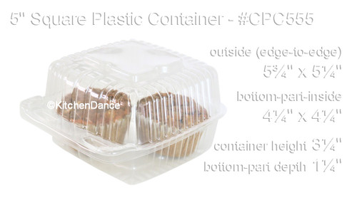 5" square plast bakery container, food container - hinged lid