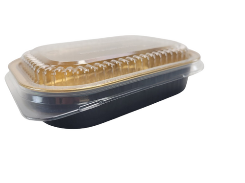 16 oz. Black and Gold Foil Entrée or Take Out Pan with Dome Lid #9220PT