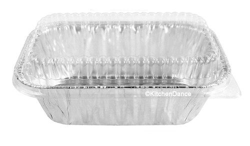 disposable aluminum foil 1 lb. loaf pan, baking pan, food container with plastic dome lid