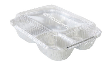 100 3 Compartment foil Tray and Lid 227mm x 177mm x 39mm 210cc/290cc/490cc P