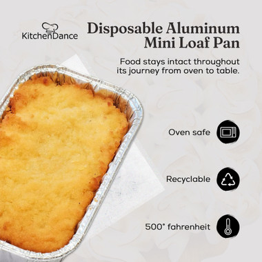 KitchenDance Disposable Aluminum 1 Lb Mini Loaf Pan with Clear Lid - 15  Ounces Aluminum Foil Heavy Duty Mini Loaf Baking Pan, Aluminum Foil Pans  for