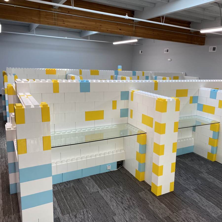Multiple rows of cubicles made out of EverBlocks