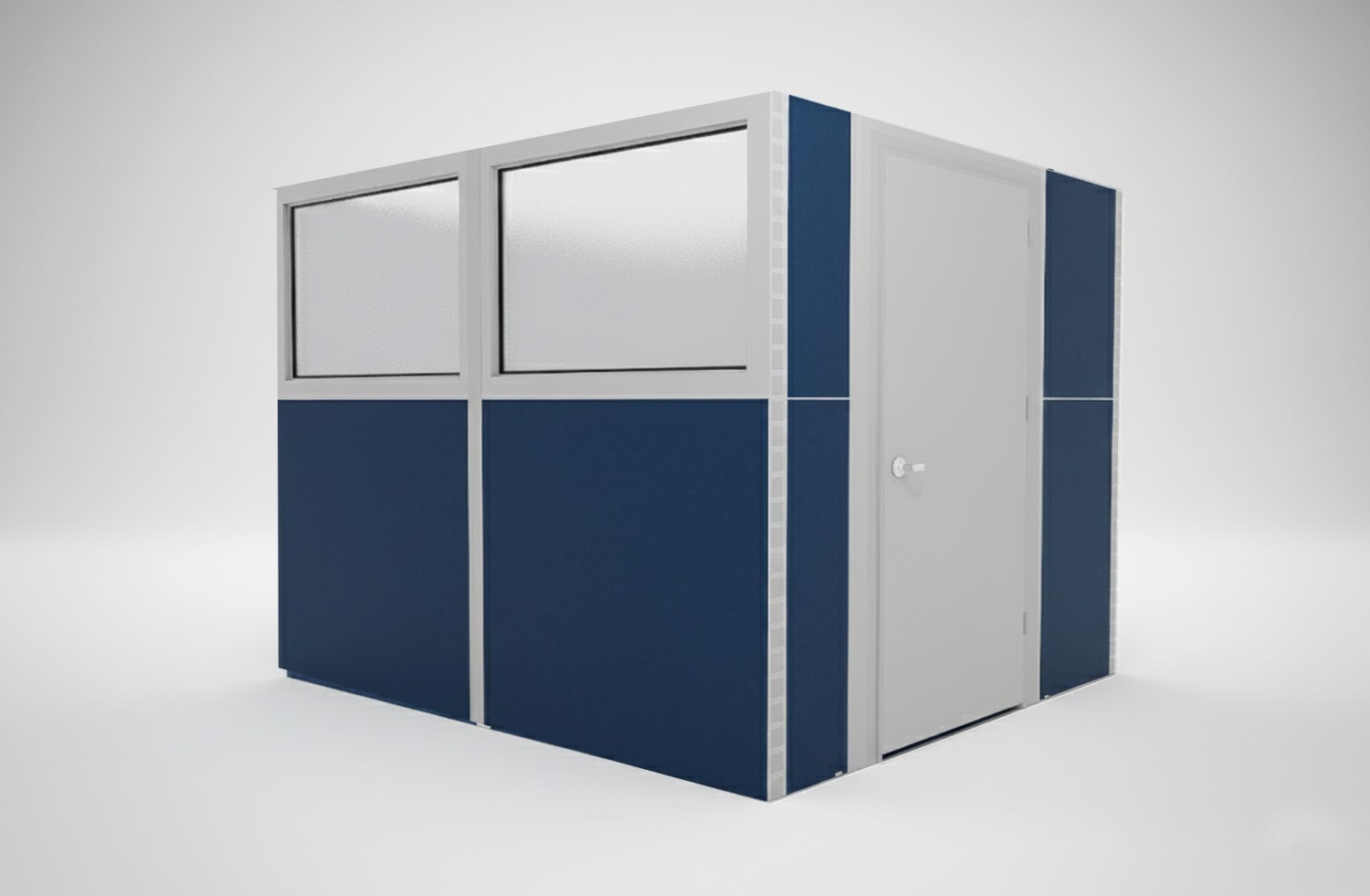 Blue Room built with EverPanels.  Has doors, seam covers, adjustable connectors, and a door for a professional look.