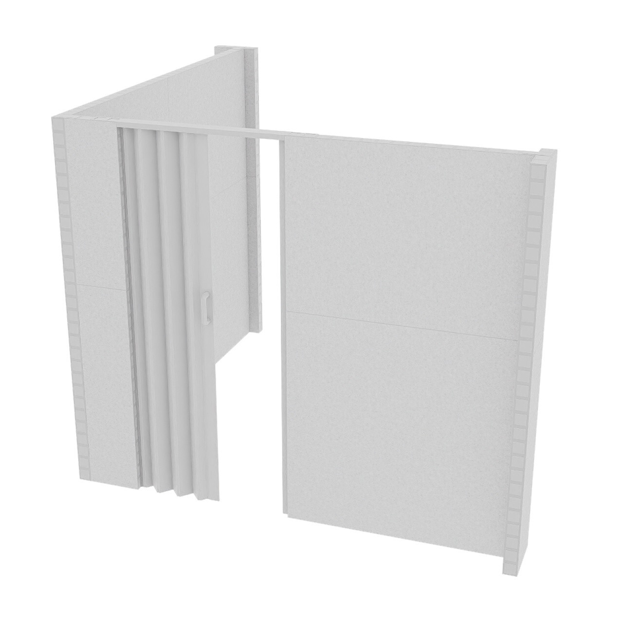 Configurable wall and door product shown in light gray