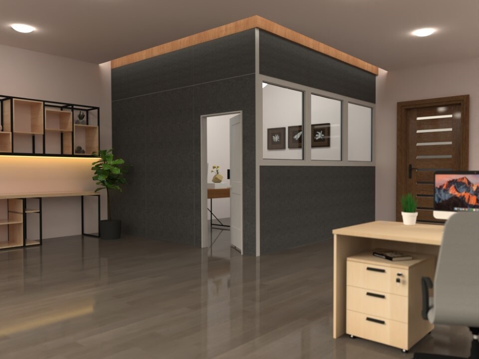 Breakroom room created Dark Gray EverPanel with windows and door.