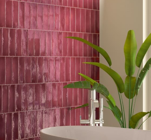 Siam Heritage Red Metro Wall Tiles used as a bright red bathroom wall tiles