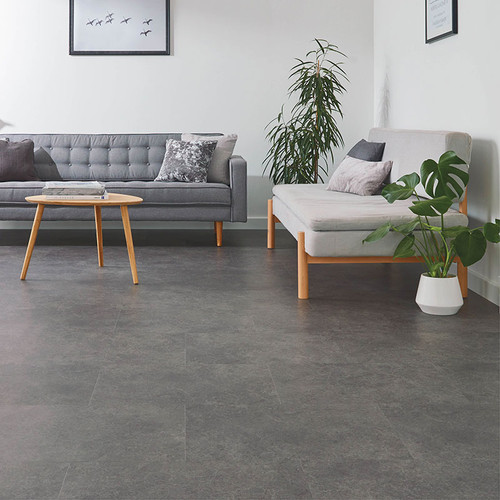 dark stone effect Palio Express by Kardean Korlok Volcanic Black RKT2406 LVT Tiles used in a modern living space