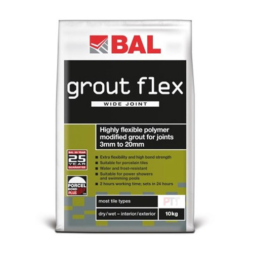 A bag of BAL Grout Flex Wide Joint Flexible Tile Grout