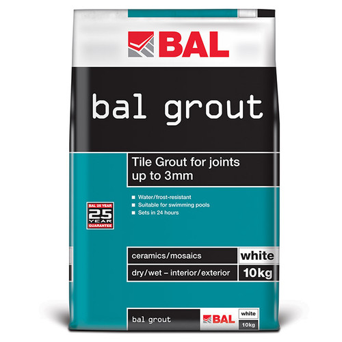 A bag of BAL White Tile Grout