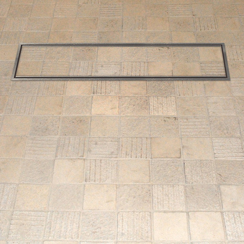 the Orbry Linear Drain Tileable Cover in a tiled wet room