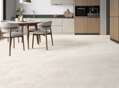 Valverdi Quartz Stone Warm White Indoor Tiles used on a modern kitchen floor