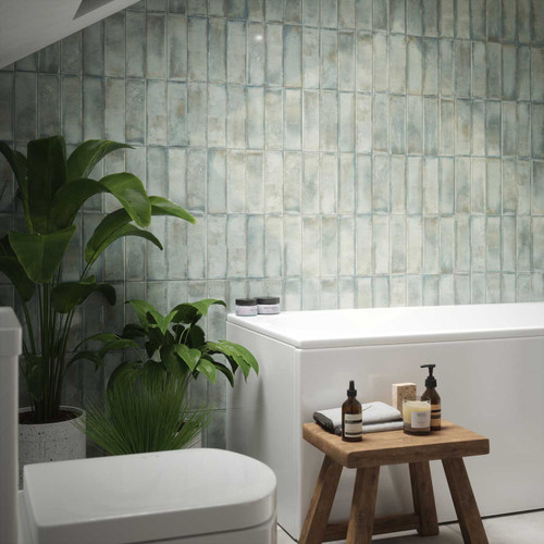 Johnsons Melrose Moss Green Metro Tiles used as bathroom wall tiles in a calming bathroom