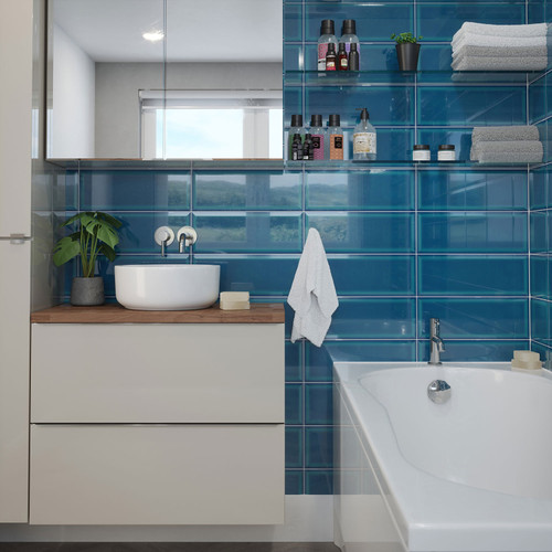 Johnsons Form Bevel Azure Blue Wall Bathroom Tiles