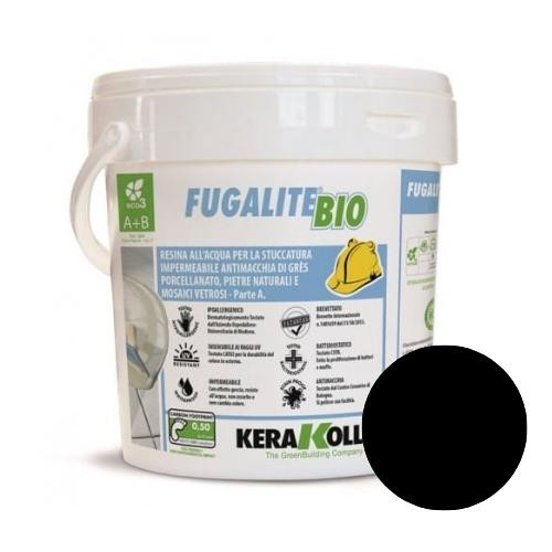 A tub of black Kerakoll Fugalite Bio resin tile adhesive